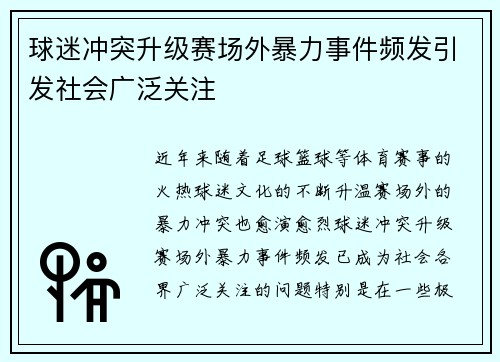 球迷冲突升级赛场外暴力事件频发引发社会广泛关注
